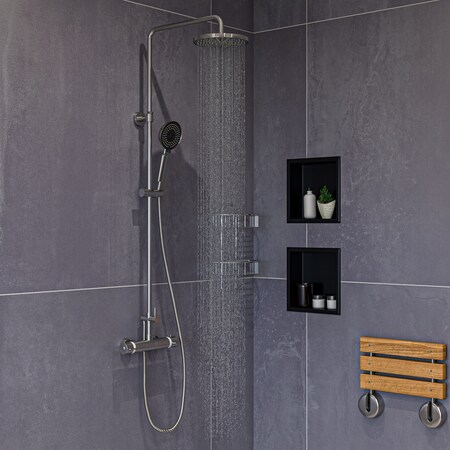 Alfi Brand Brushed Nickel Round Style Thermostatic Exposed Shower Set AB2867-BN